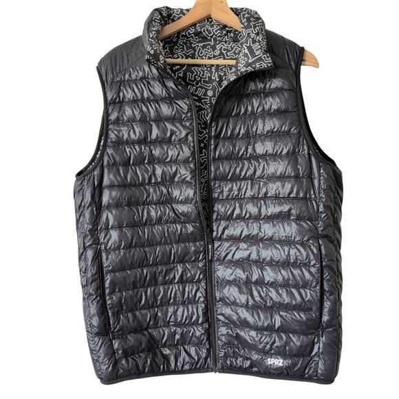 Unisex UNIQLO MoMA SPRZNY reversible packable Keith Haring puffer vest black L - Picture 2 of 10